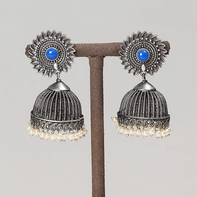 Antique Silver Finish Oxidised Brass Base Jhumki Earrings