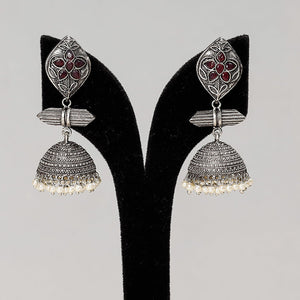 Antique Silver Finish Oxidised Brass Base Jhumki Earrings