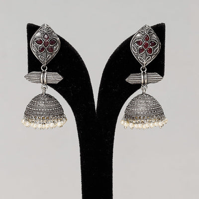 Antique Silver Finish Oxidised Brass Base Jhumki Earrings