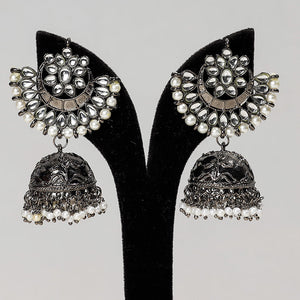Antique Finish Oxidised German Silver Beadwork Earrings