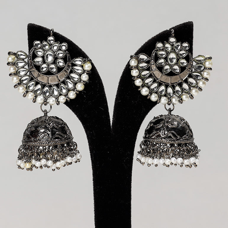 Antique Finish Oxidised German Silver Beadwork Earrings
