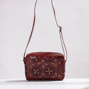 Brown - Handcrafted Kantha Embroidery Cotton & Leather Sling Bag