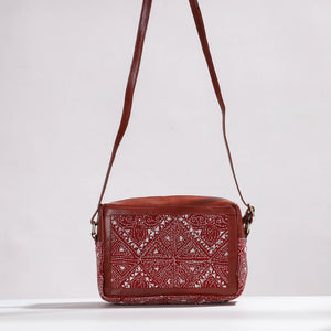 Brown - Handcrafted Kantha Embroidery Cotton & Leather Sling Bag