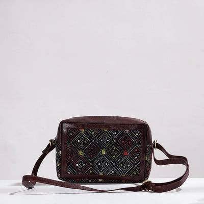 Brown - Handcrafted Kantha Embroidery Cotton & Leather Sling Bag