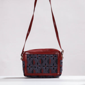 Brown - Handcrafted Kantha Embroidery Cotton & Leather Sling Bag