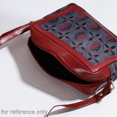 Brown - Handcrafted Kantha Embroidery Cotton & Leather Sling Bag