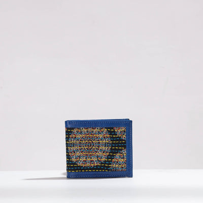 Black - Handcrafted Kantha Embroidery Silk & Leather Unisex Wallet