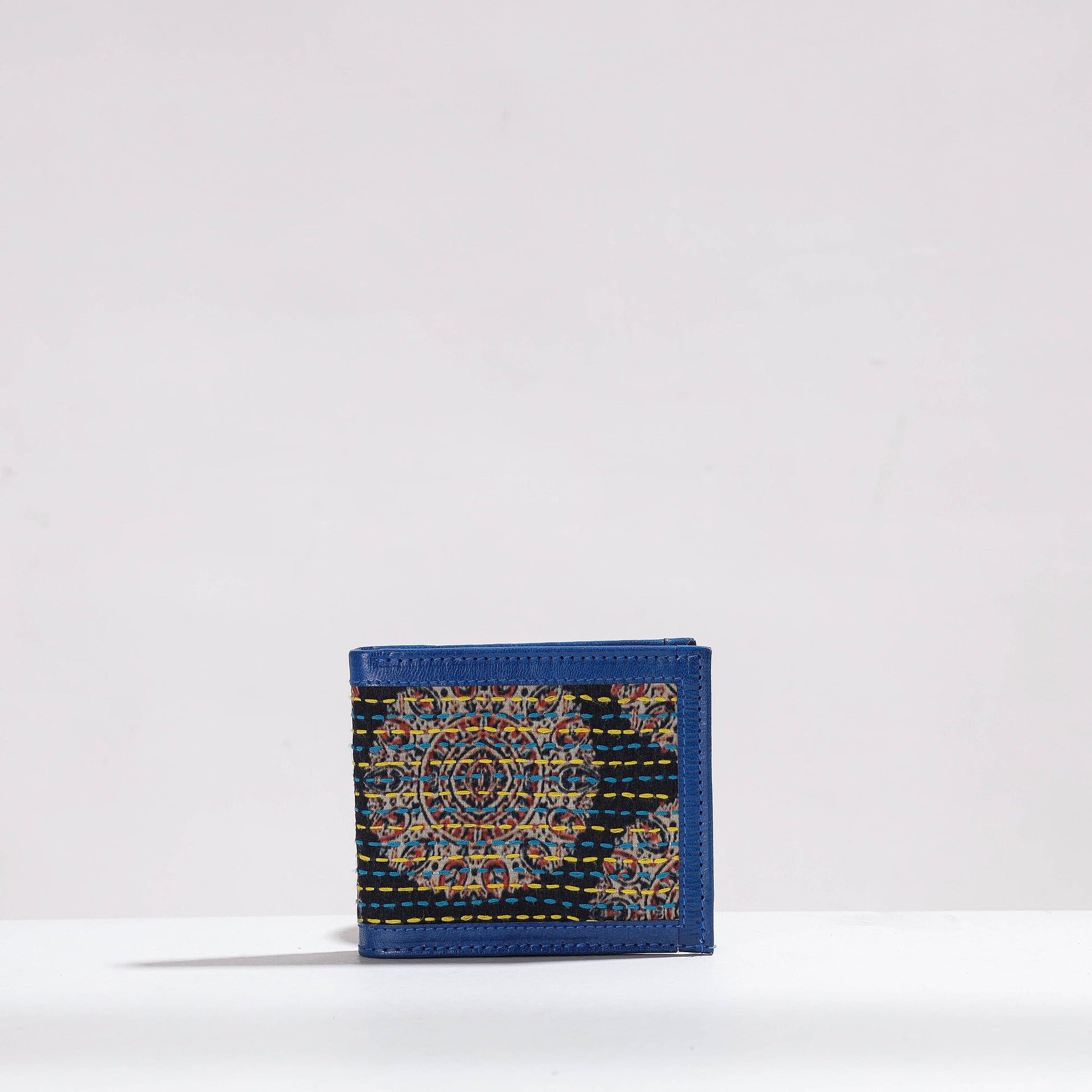 Black - Handcrafted Kantha Embroidery Silk & Leather Unisex Wallet