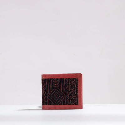 Black - Handcrafted Kantha Embroidery Silk & Leather Unisex Wallet