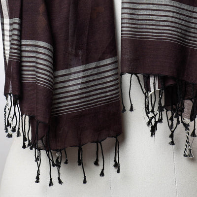 Brown - Phulia Bengal Handloom Cotton Stole with Tassels