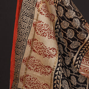 Black - 3pc Bagru Block Printed Chanderi Silk Suit Material Set