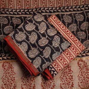 Black - 3pc Bagru Block Printed Chanderi Silk Suit Material Set