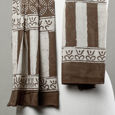 Brown - Pipad Block Printed Mul Cotton Stole