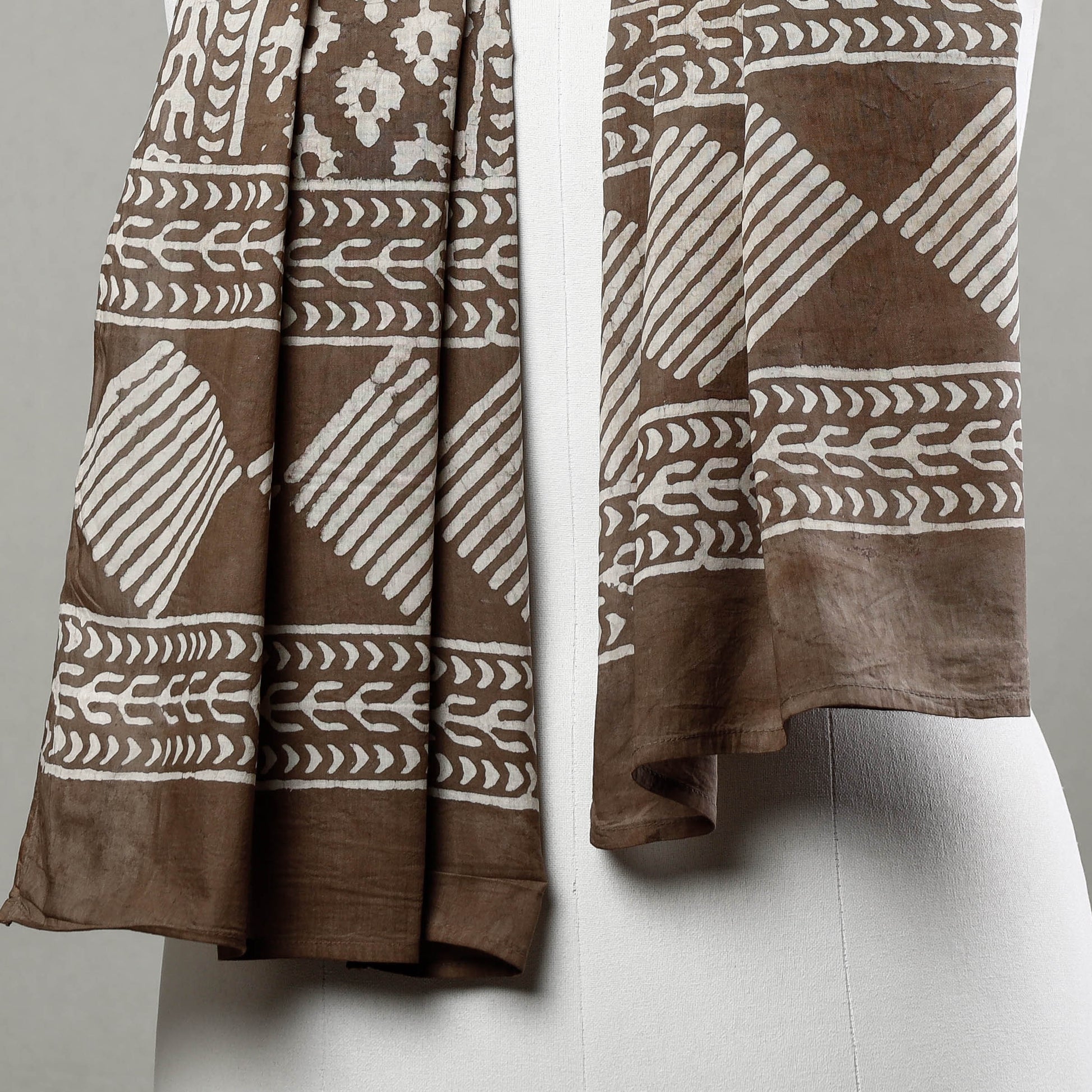 Brown - Pipad Block Printed Mul Cotton Stole