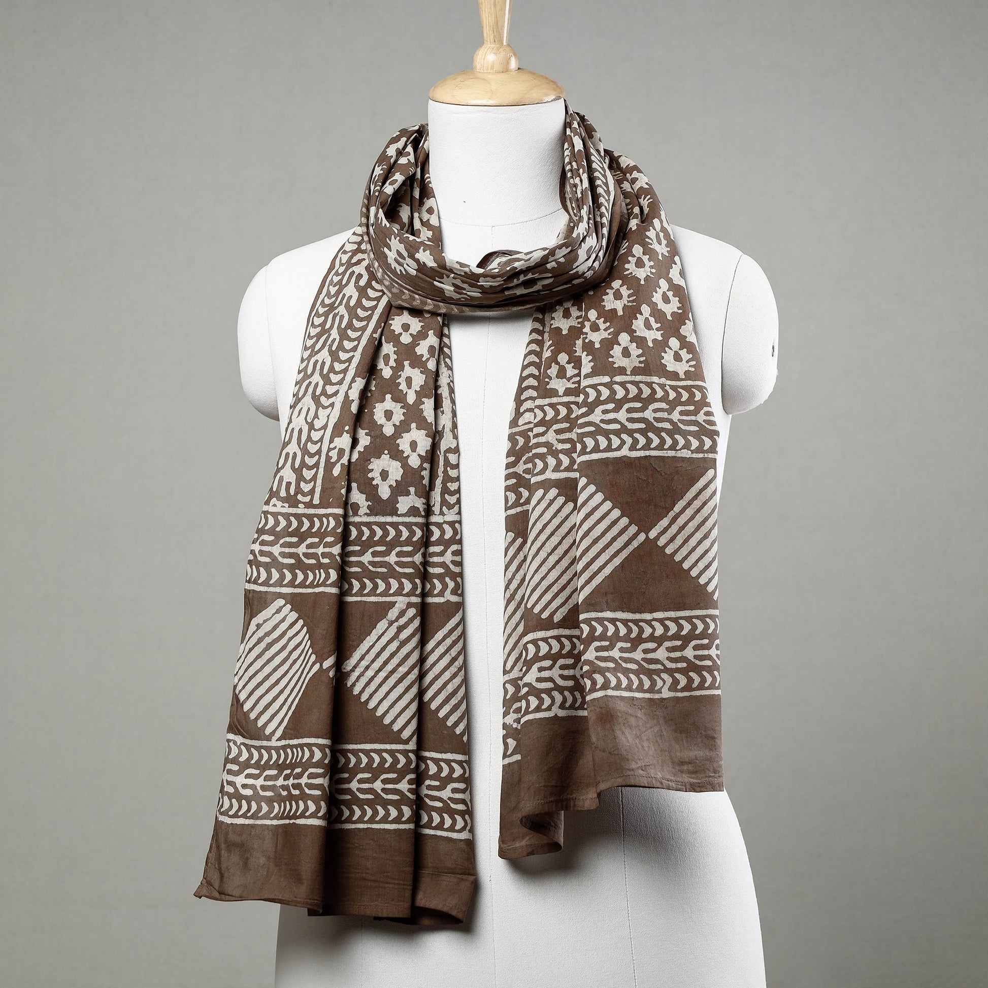Brown - Pipad Block Printed Mul Cotton Stole
