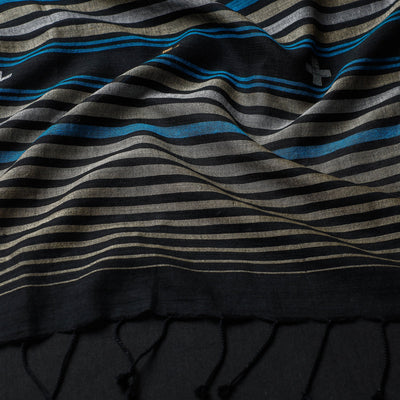 Black - Phulia Bengal Handloom Cotton Stole with Tassels