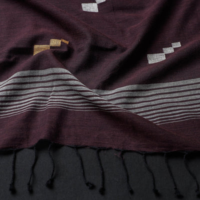 Brown - Phulia Bengal Handloom Cotton Stole with Tassels