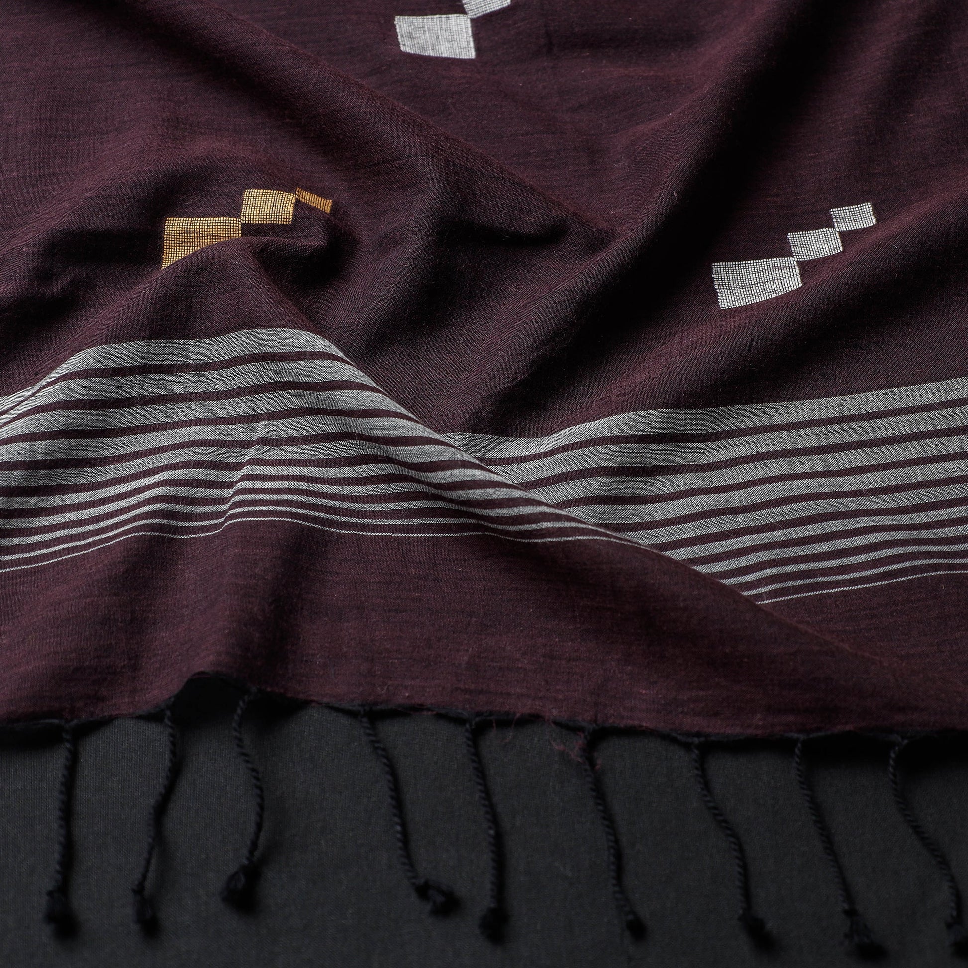 Brown - Phulia Bengal Handloom Cotton Stole with Tassels
