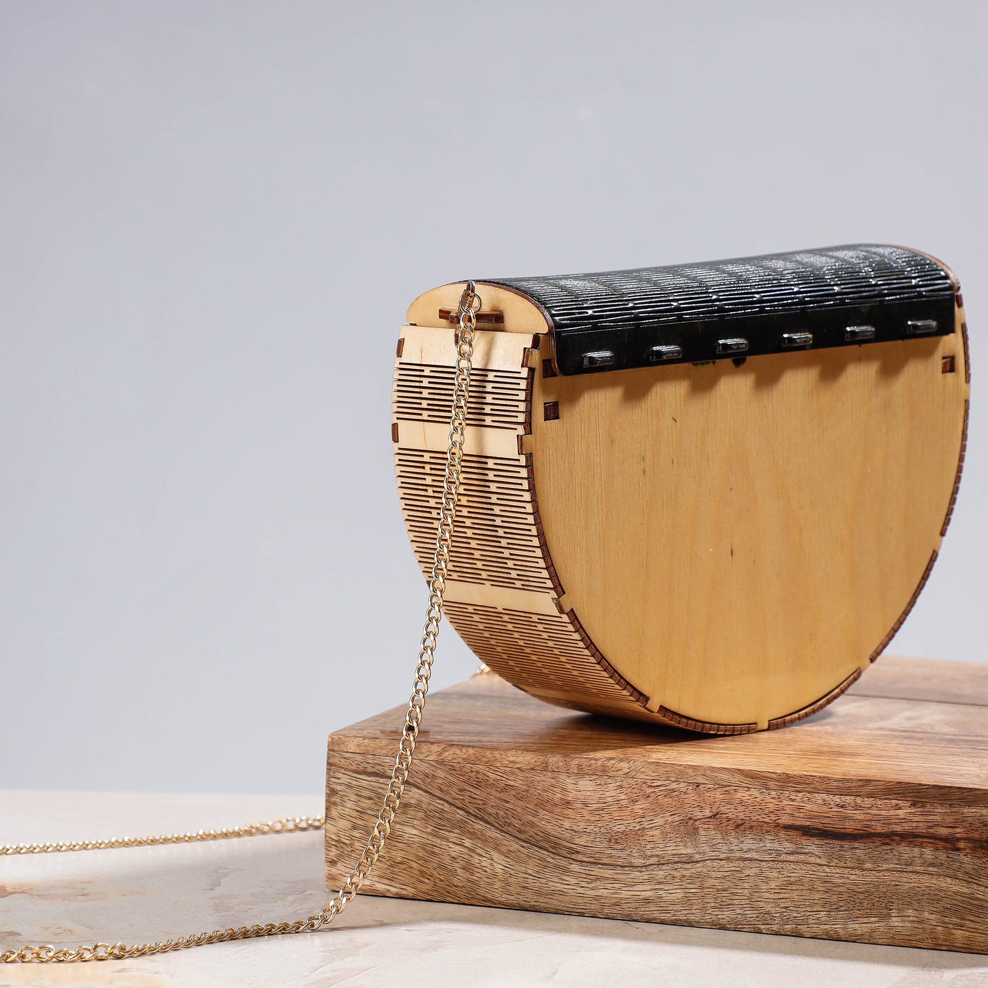 Beige - Handcrafted Birch Wooden Sling Bag