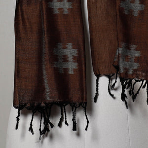 Brown - Maniabandha Ikat Handloom Cotton Stole with Tassels