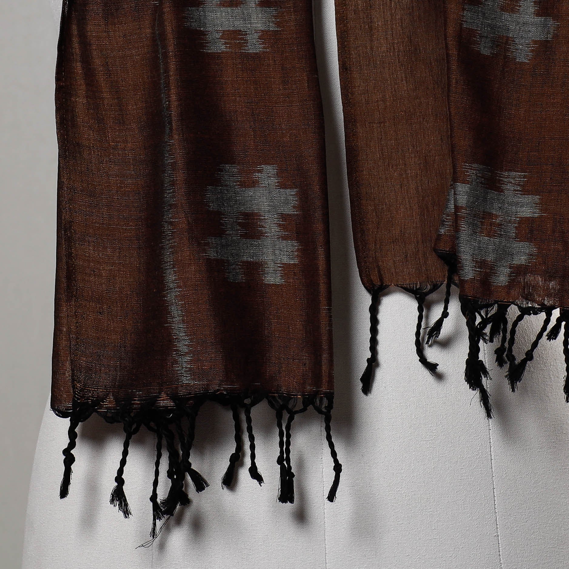 Brown - Maniabandha Ikat Handloom Cotton Stole with Tassels