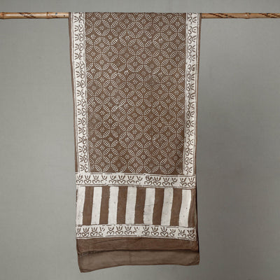 Brown - Pipad Block Printed Mul Cotton Stole