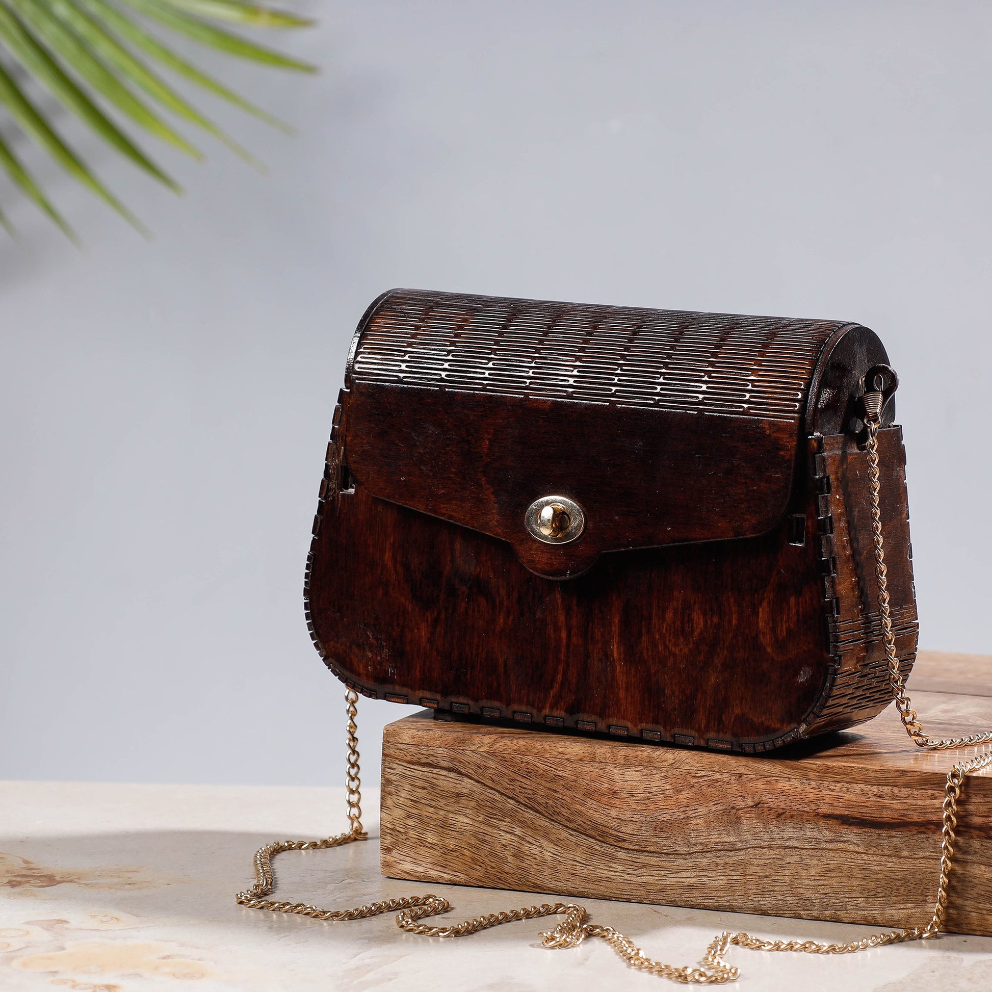 Brown - Handcrafted Birch Wooden Sling Bag
