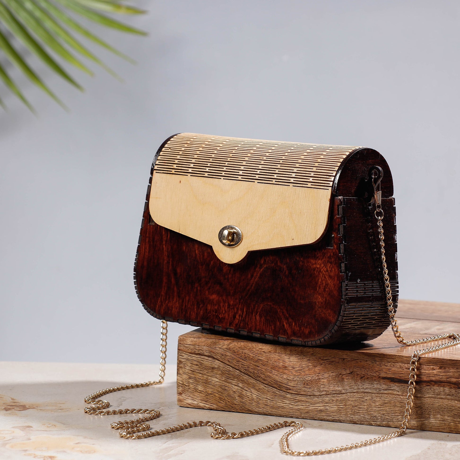 Brown - Handcrafted Birch Wooden Sling Bag