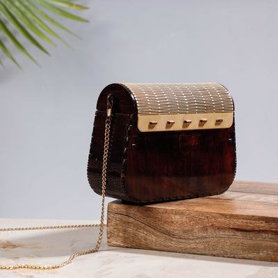 Brown - Handcrafted Birch Wooden Sling Bag