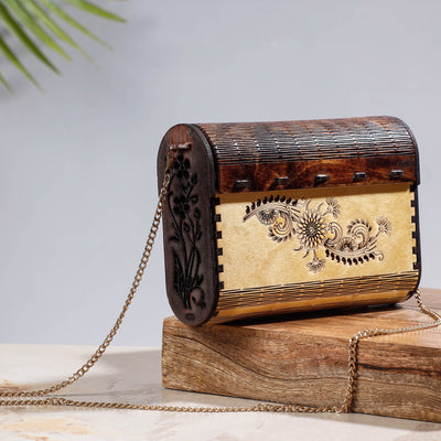 Brown - Handcrafted Birch Wooden Sling Bag