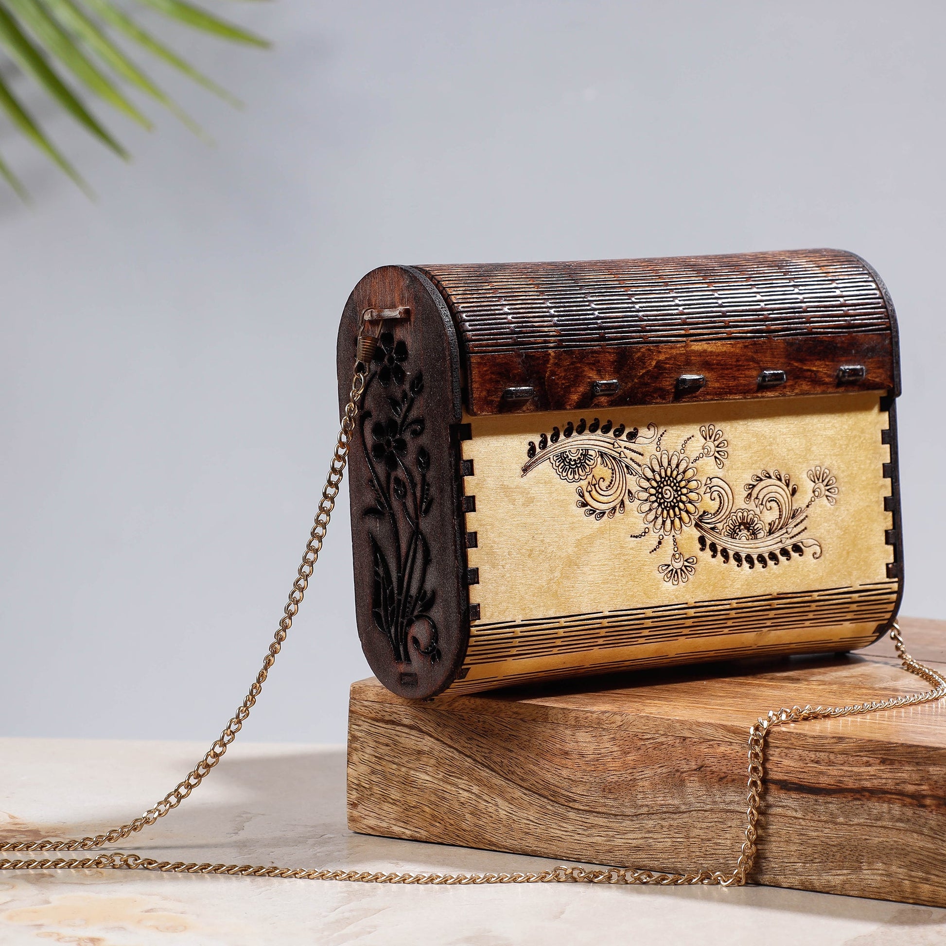 Brown - Handcrafted Birch Wooden Sling Bag