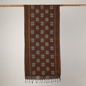 Brown - Maniabandha Ikat Handloom Cotton Stole with Tassels