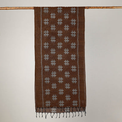 Brown - Maniabandha Ikat Handloom Cotton Stole with Tassels