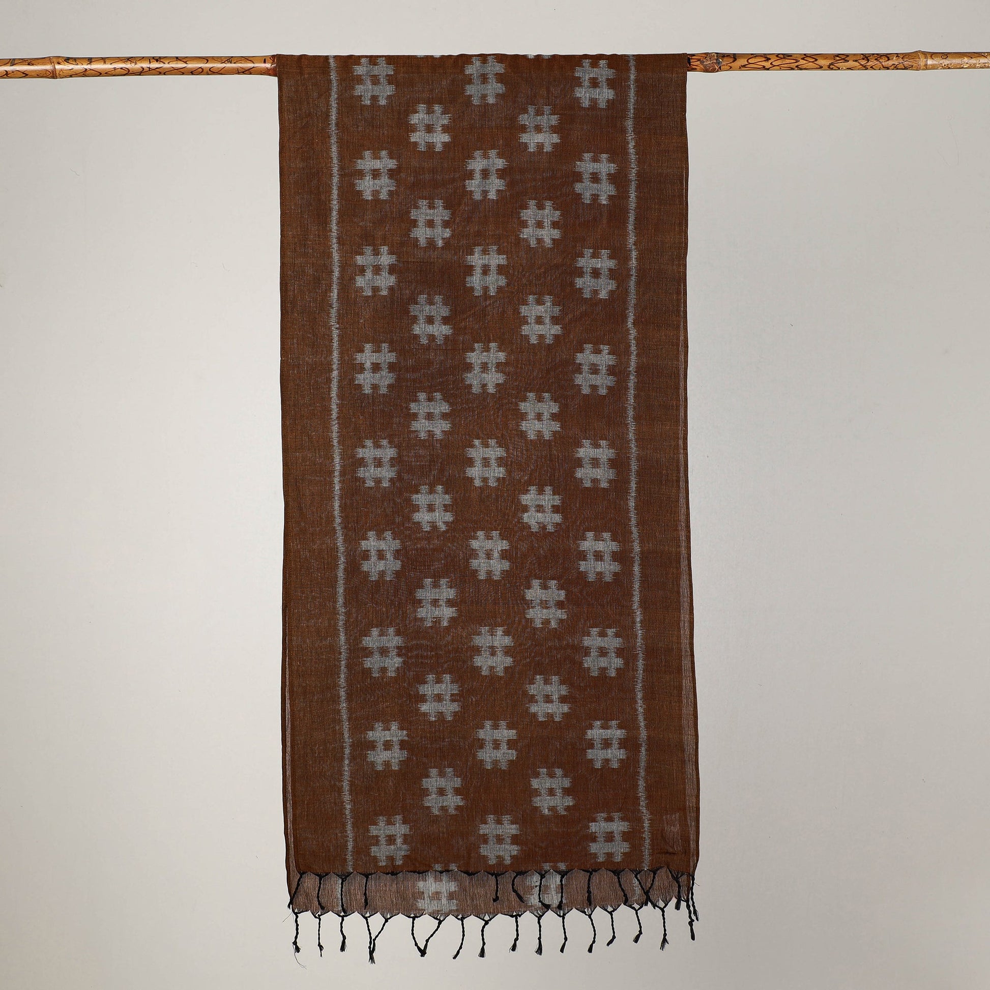Brown - Maniabandha Ikat Handloom Cotton Stole with Tassels