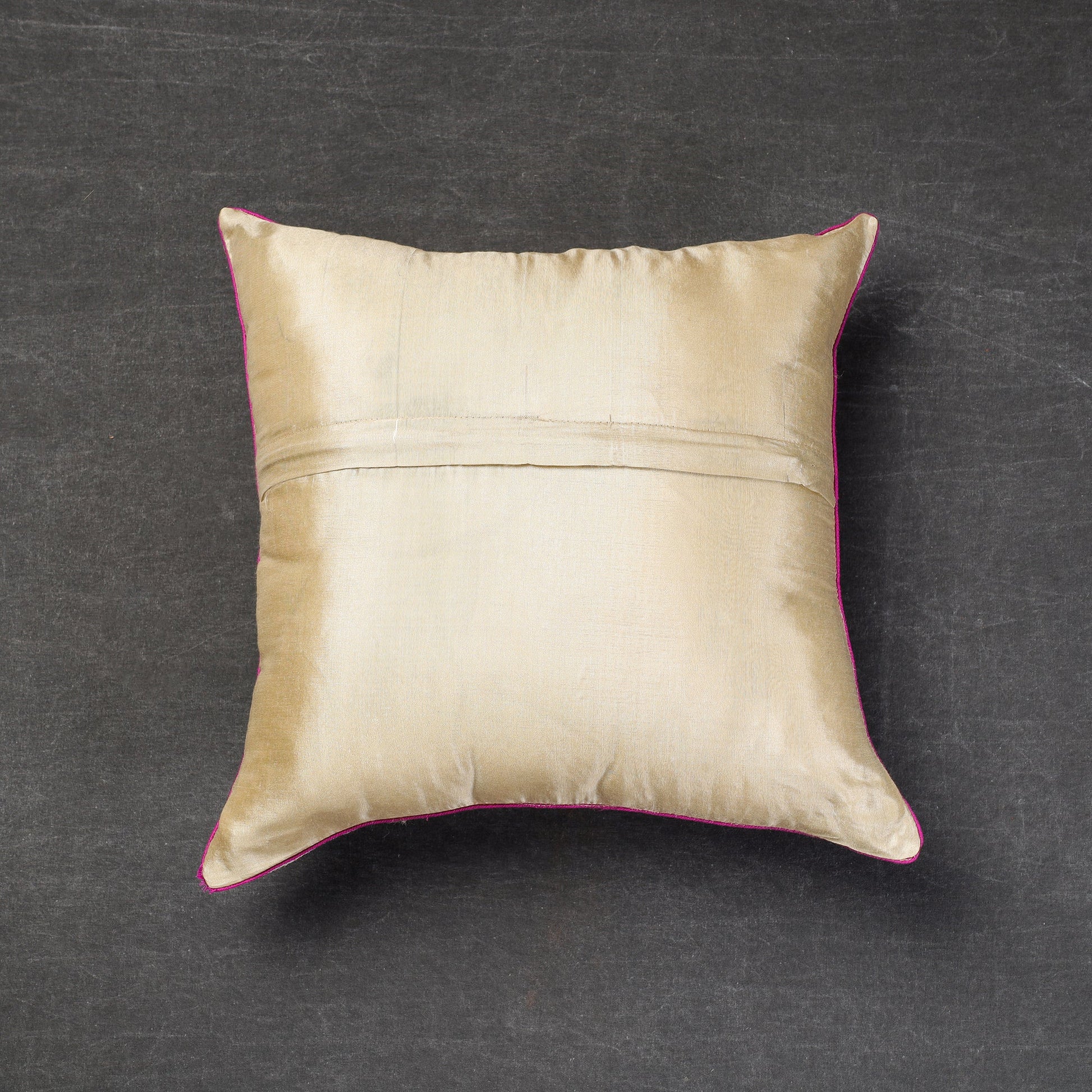 Beige - Bengal Kantha Embroidery Tussar Silk Cushion Cover (16 x 16 in)