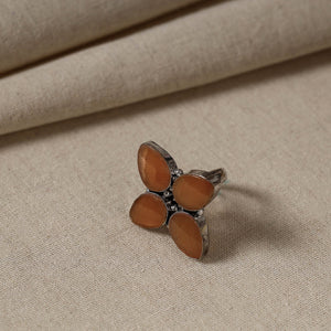 Antique Silver Finish Oxidised Brass Base Stone Work Ring (Adjustable)