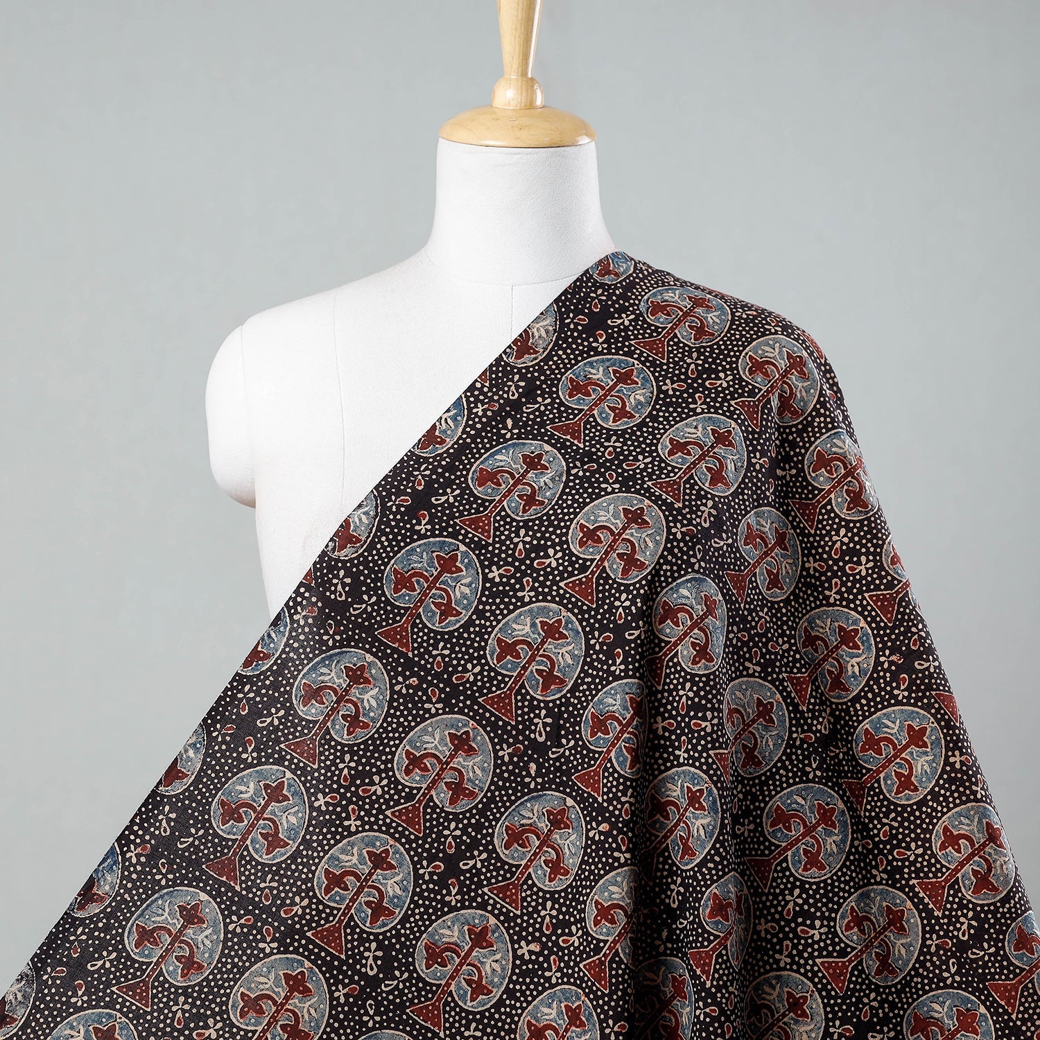 Black Tree Boota Ajrakh Hand Block Printed Cotton Fabric