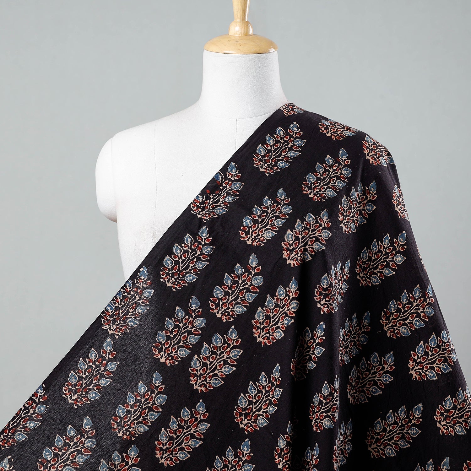 Black - Ajrakh Hand Block Printed Cotton Fabric 01