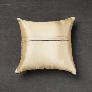 Beige - Bengal Kantha Embroidery Tussar Silk Cushion Cover (16 x 16 in)