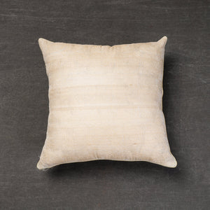 Beige - Bengal Kantha Embroidery Tussar Silk Cushion Cover (16 x 16 in)