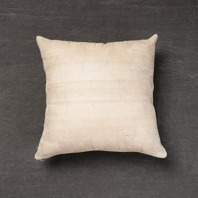 Beige - Bengal Kantha Embroidery Tussar Silk Cushion Cover (16 x 16 in)
