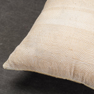 Beige - Bengal Kantha Embroidery Tussar Silk Cushion Cover (16 x 16 in)
