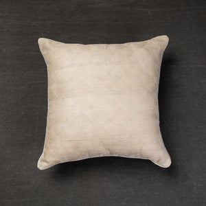 Beige - Bengal Kantha Embroidery Tussar Silk Cushion Cover (16 x 16 in)