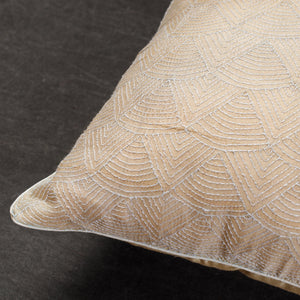 Beige - Bengal Kantha Embroidery Tussar Silk Cushion Cover (16 x 16 in)