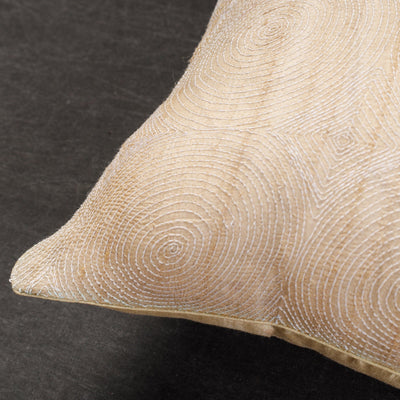 Beige - Tussar Silk Bengal Kantha Work Cushion Cover 17