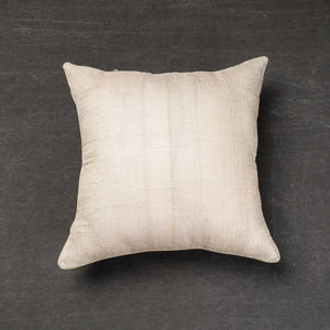 Beige - Bengal Kantha Embroidery Tussar Silk Cushion Cover (16 x 16 in)