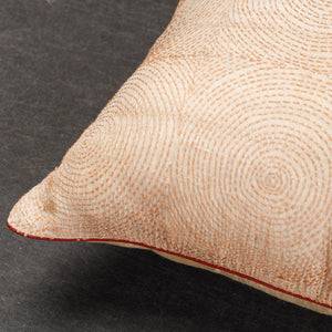 Beige - Bengal Kantha Embroidery Tussar Silk Cushion Cover (16 x 16 in)