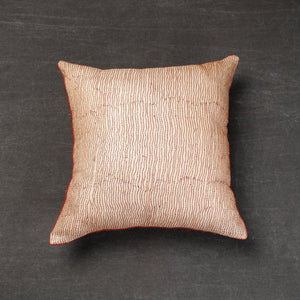 Beige - Bengal Kantha Embroidery Tussar Silk Cushion Cover (16 x 16 in)