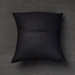 Black - Bengal Kantha Embroidery Mulberry Tussar Silk Cushion Cover (16 x 16 in)