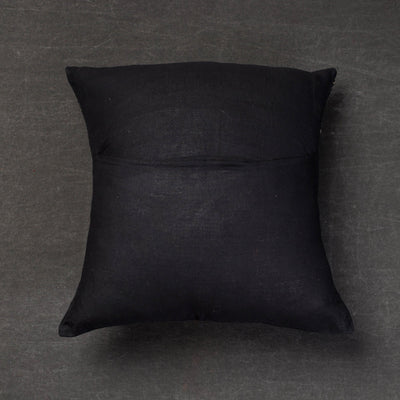 Black - Bengal Kantha Embroidery Mulberry Tussar Silk Cushion Cover (16 x 16 in)